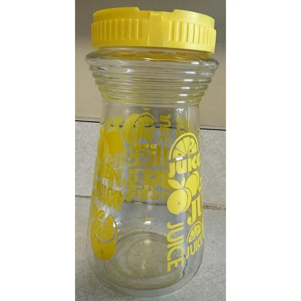 Vintage Anchor Hocking‎ Glass Juice Carafe Yellow Lemons 24oz Retro